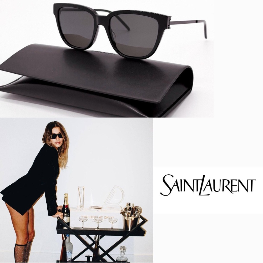 YSL Iconic Monochrome Black Thin Frame & Hardware Sunglasses - Picture 3 of 10